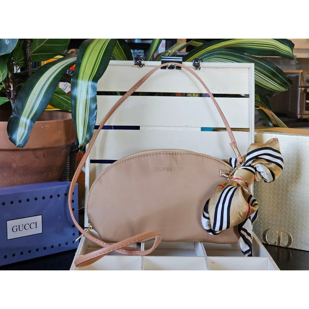 Burberry Tan Zip Clutch w/Crossbody Strap and Twilly Added NWOT